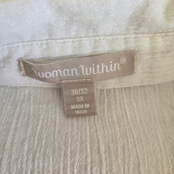 Woman Within Plus Size Embroidered Gauze Shirt Floral White Beach Summer 3X - Picture 12 of 14